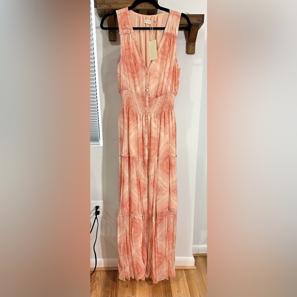 NWT Ramy Brook Printed Poppy Peach Maxi Dress Silk Blend Small - Picture 3 of 11